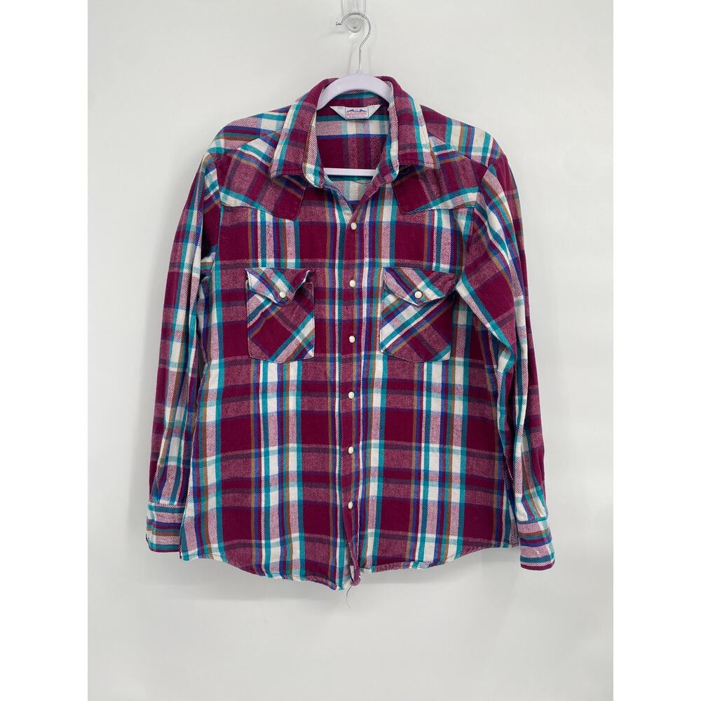 Dakota Button Up Shirt Men's Large Red Plaid Flannel Western Pearl Snap READ L